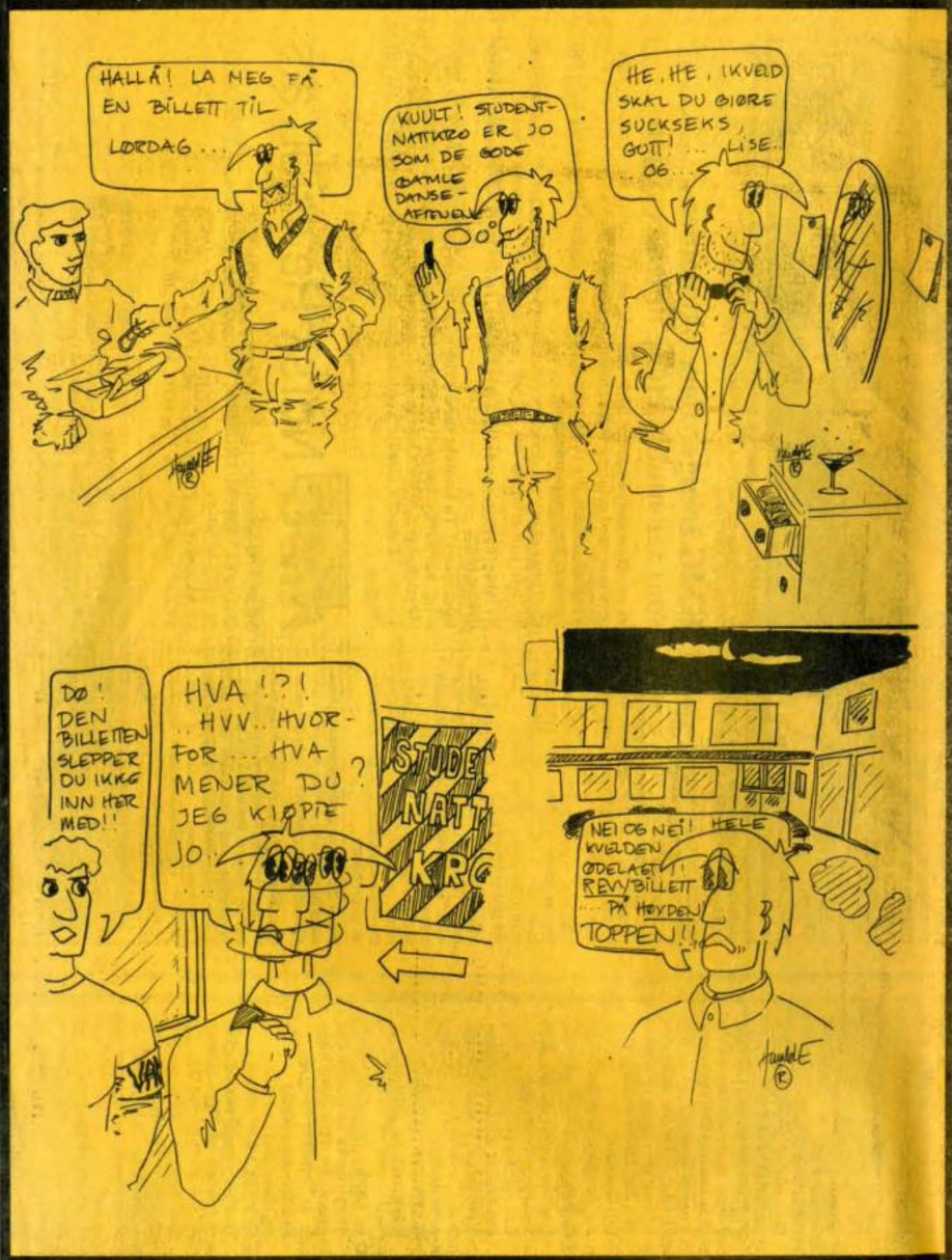 Kåre Syversen sin tegneserie viser studentforeningens internhumor i 1987. (K7 Bulletin nr 06 - våren 1987) - Harald E